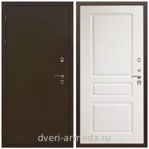 С порошковым напылением, Дверь входная уличная в дом Армада Термо Молоток коричневый/ МДФ 16 мм ФЛ-243 Белый матовый