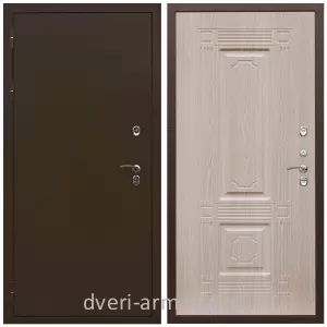 Коричневые входные двери, Металлическая коричневая дверь входная уличная в дом Армада Термо Молоток коричневый/ МДФ 6 мм ФЛ-2 Дуб белёный для дачи на заказ двухконтурная