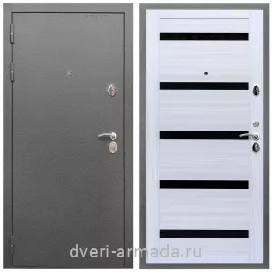 С порошковым напылением, Дверь входная Армада Оптима Антик серебро / МДФ 16 мм СБ-14 Сандал белый стекло черное